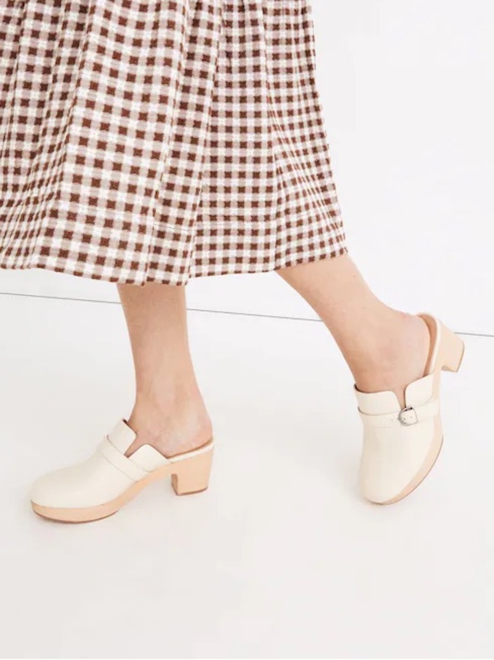Madewell Monique Buckle Clogs Ivory Leather Chunky Wood Heel Buckle Slip On Sz 9 - Picture 2 of 16